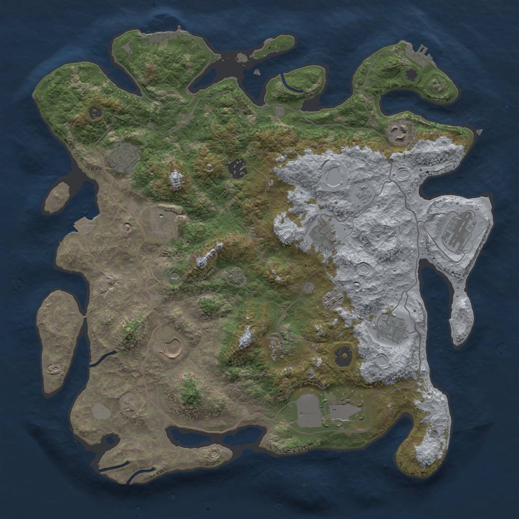 Rust Map: Procedural Map, Size: 4000, Seed: 439385137, 19 Monuments