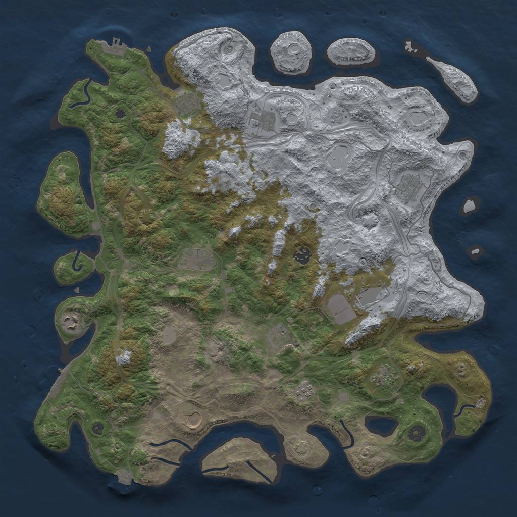 Rust Map: Procedural Map, Size: 4500, Seed: 910371707, 19 Monuments