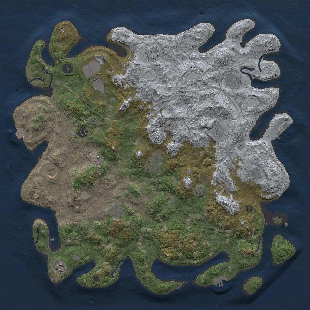 Rust Map: Procedural Map, Size: 4500, Seed: 1184995857, 19 Monuments