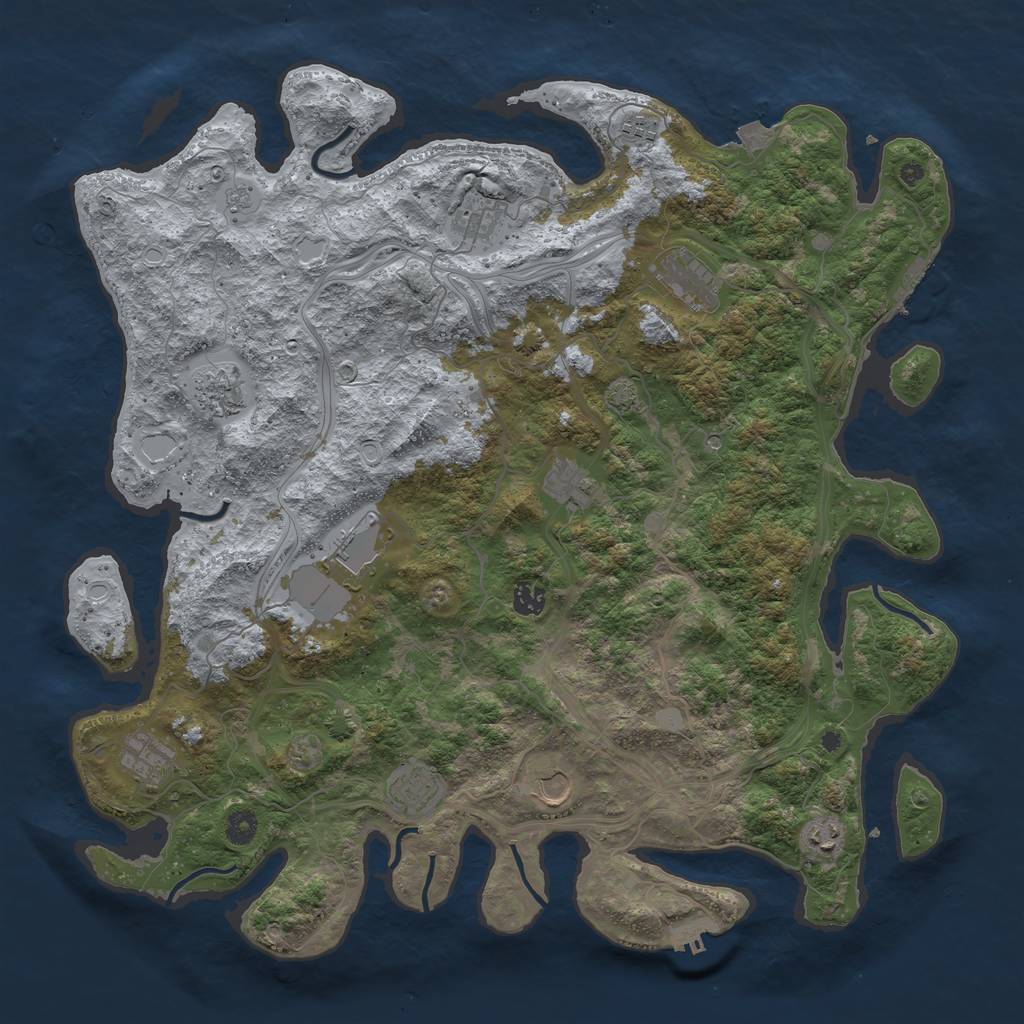 Rust Map: Procedural Map, Size: 4500, Seed: 1412358532, 19 Monuments