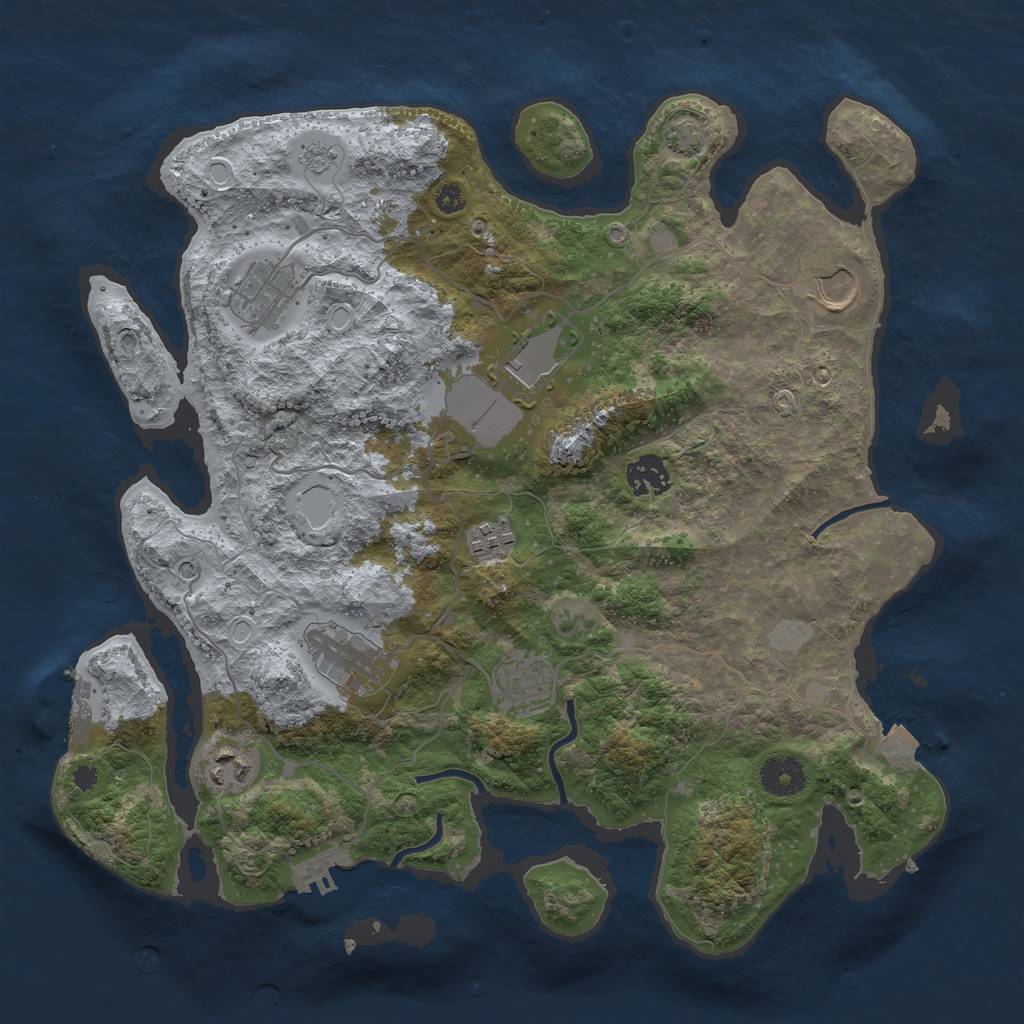 Rust Map: Procedural Map, Size: 3600, Seed: 743730, 16 Monuments