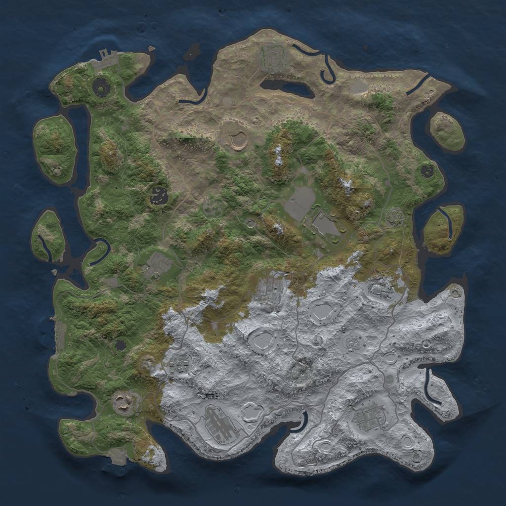 Rust Map: Procedural Map, Size: 4000, Seed: 1132890412, 19 Monuments