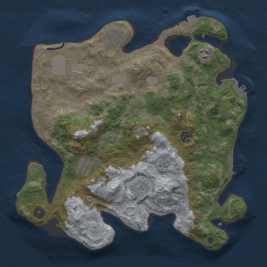 Rust Map: Procedural Map, Size: 3500, Seed: 990293, 16 Monuments