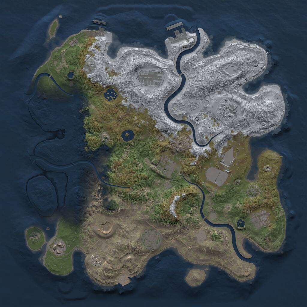 Rust Map: Procedural Map, Size: 3750, Seed: 8521, 16 Monuments