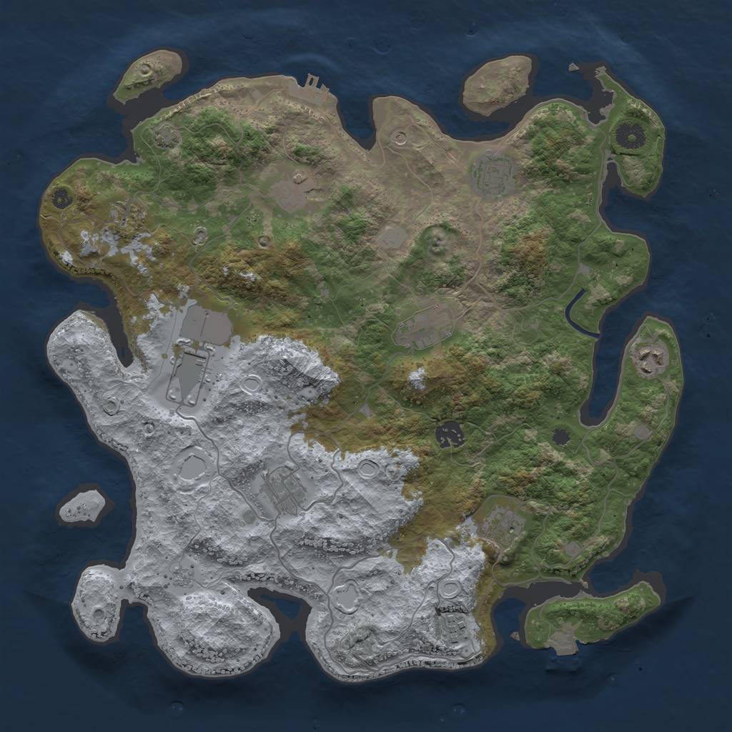 Rust Map: Procedural Map, Size: 3875, Seed: 1037365163, 17 Monuments