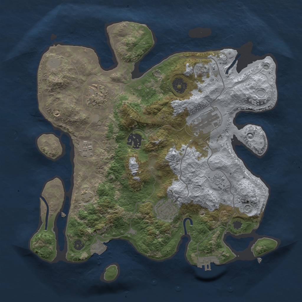 Rust Map: Procedural Map, Size: 3000, Seed: 34414, 12 Monuments