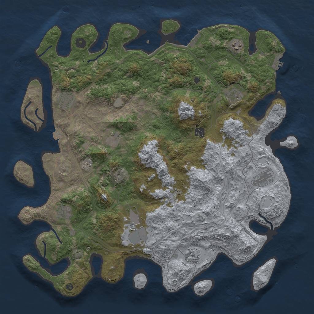 Rust Map: Procedural Map, Size: 4500, Seed: 1383801061, 18 Monuments