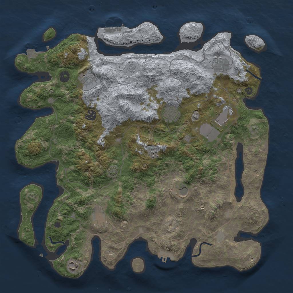 Rust Map: Procedural Map, Size: 4000, Seed: 645067413, 17 Monuments