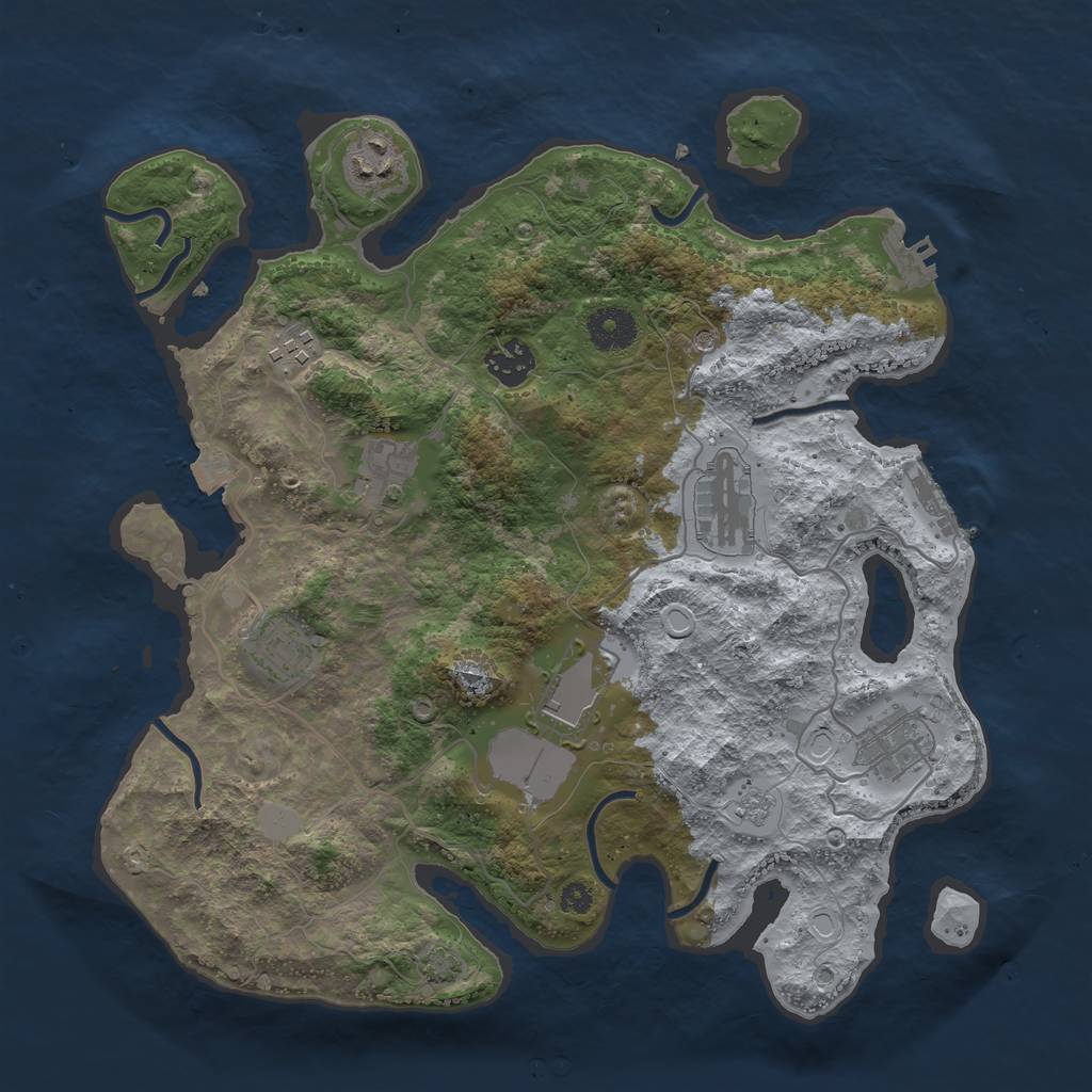 Rust Map: Procedural Map, Size: 3500, Seed: 345602562, 16 Monuments