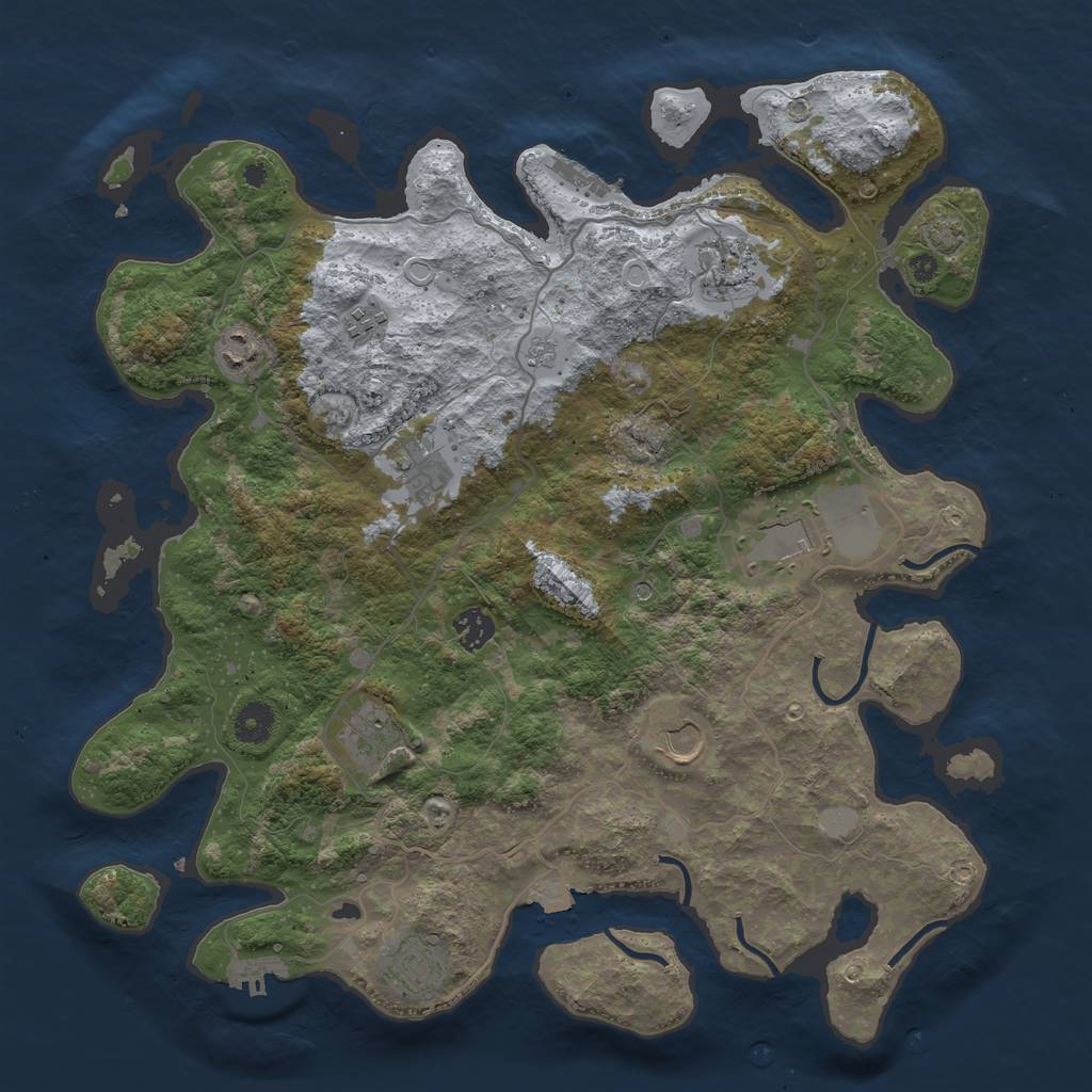 Rust Map: Procedural Map, Size: 4000, Seed: 124456789, 17 Monuments
