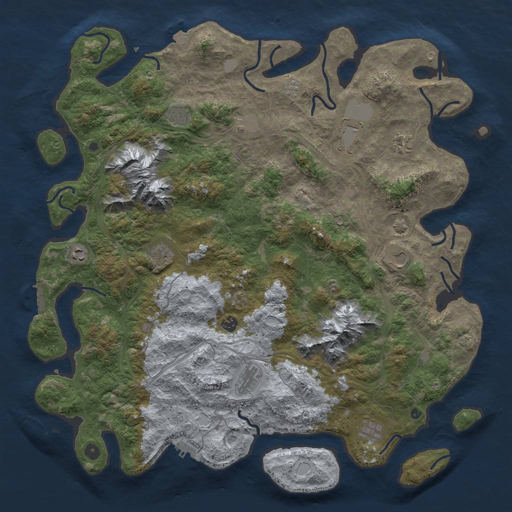 Rust Map: Procedural Map, Size: 5000, Seed: 45774545, 19 Monuments