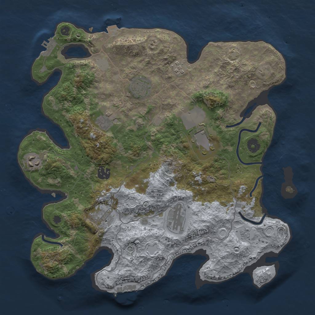 Rust Map: Procedural Map, Size: 3500, Seed: 453471669, 16 Monuments