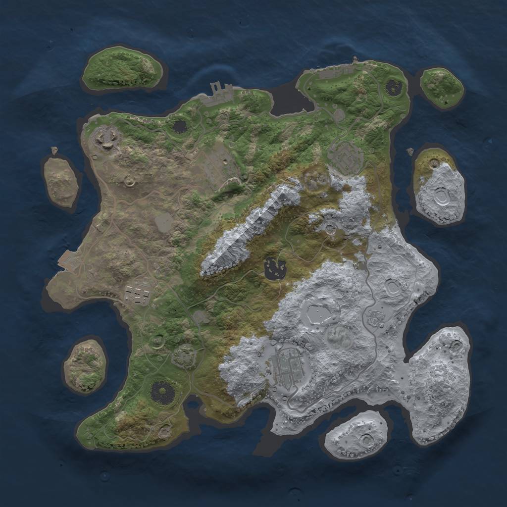 Rust Map: Procedural Map, Size: 3200, Seed: 1206879512, 14 Monuments