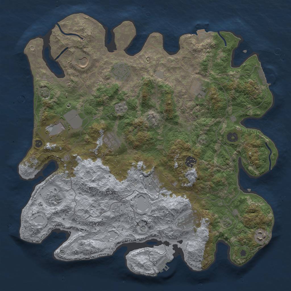 Rust Map: Procedural Map, Size: 4000, Seed: 1231854025, 19 Monuments