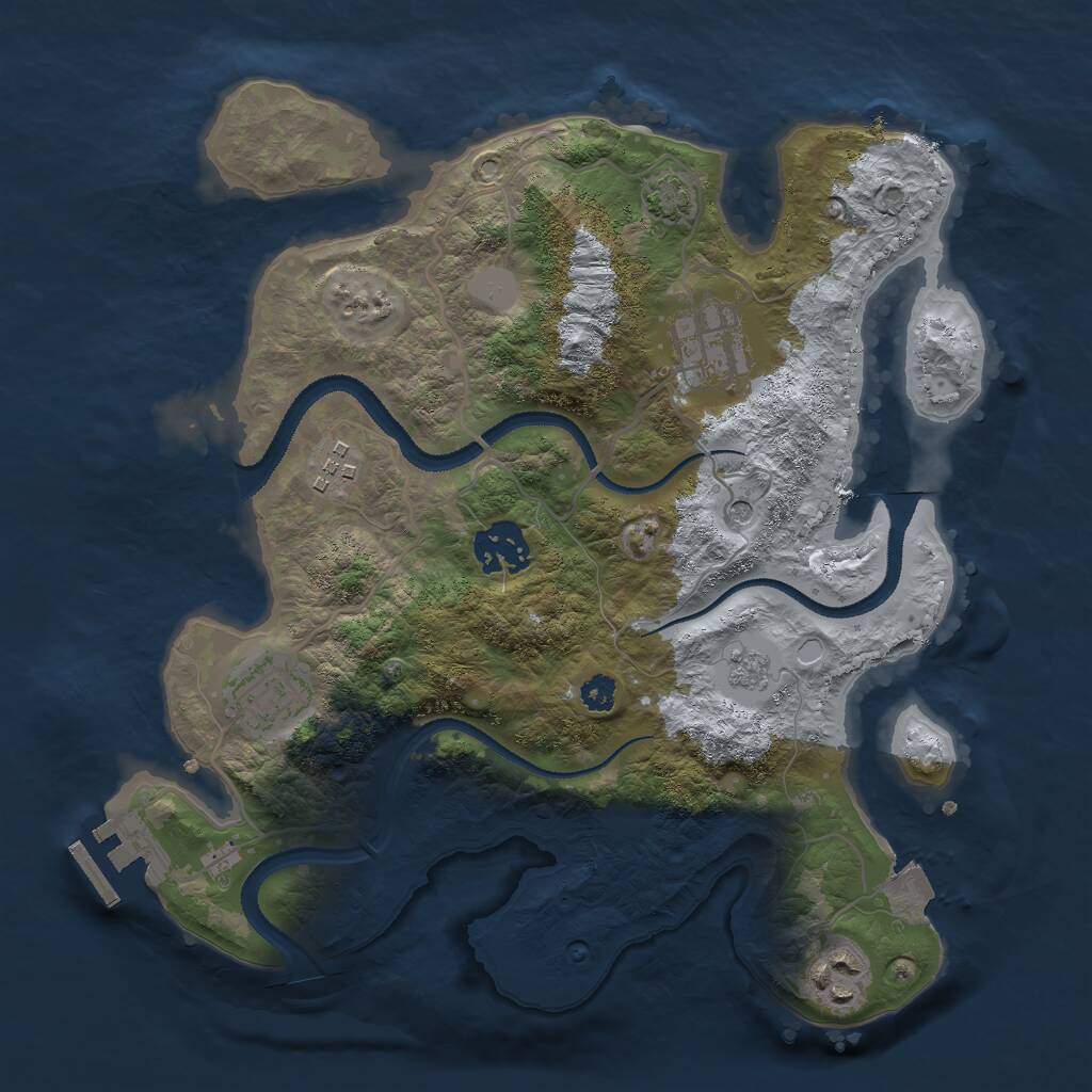 Rust Map: Procedural Map, Size: 3000, Seed: 7641, 10 Monuments