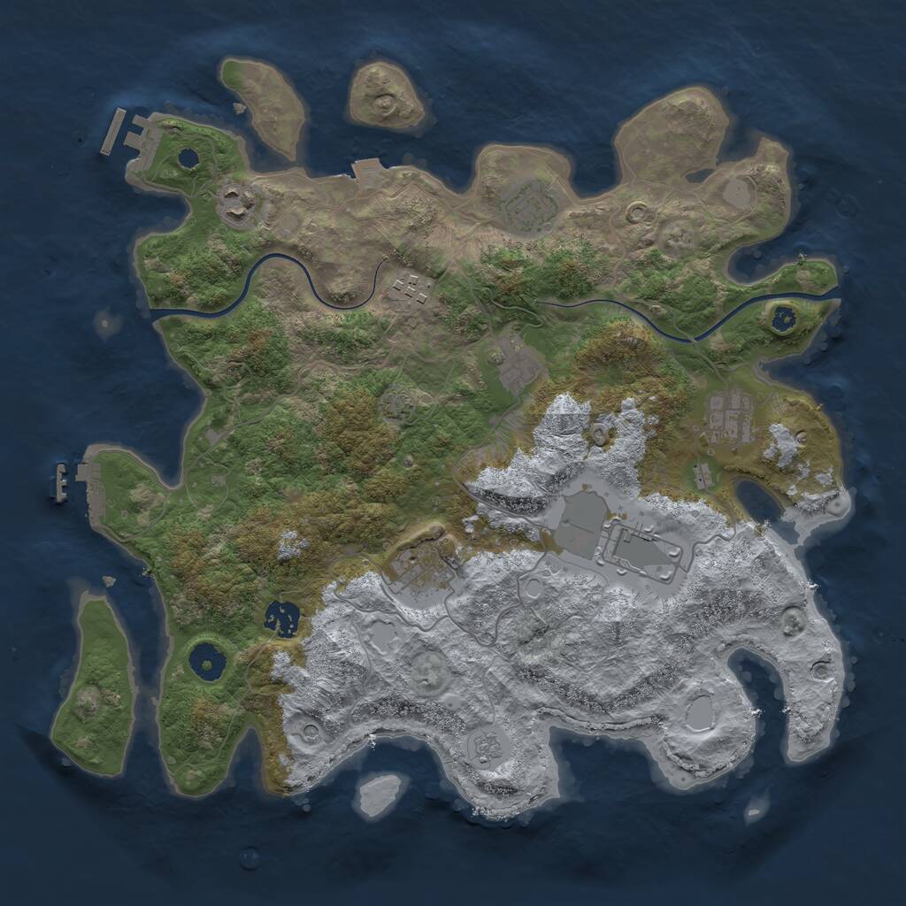 Rust Map: Procedural Map, Size: 3750, Seed: 1007362474, 14 Monuments