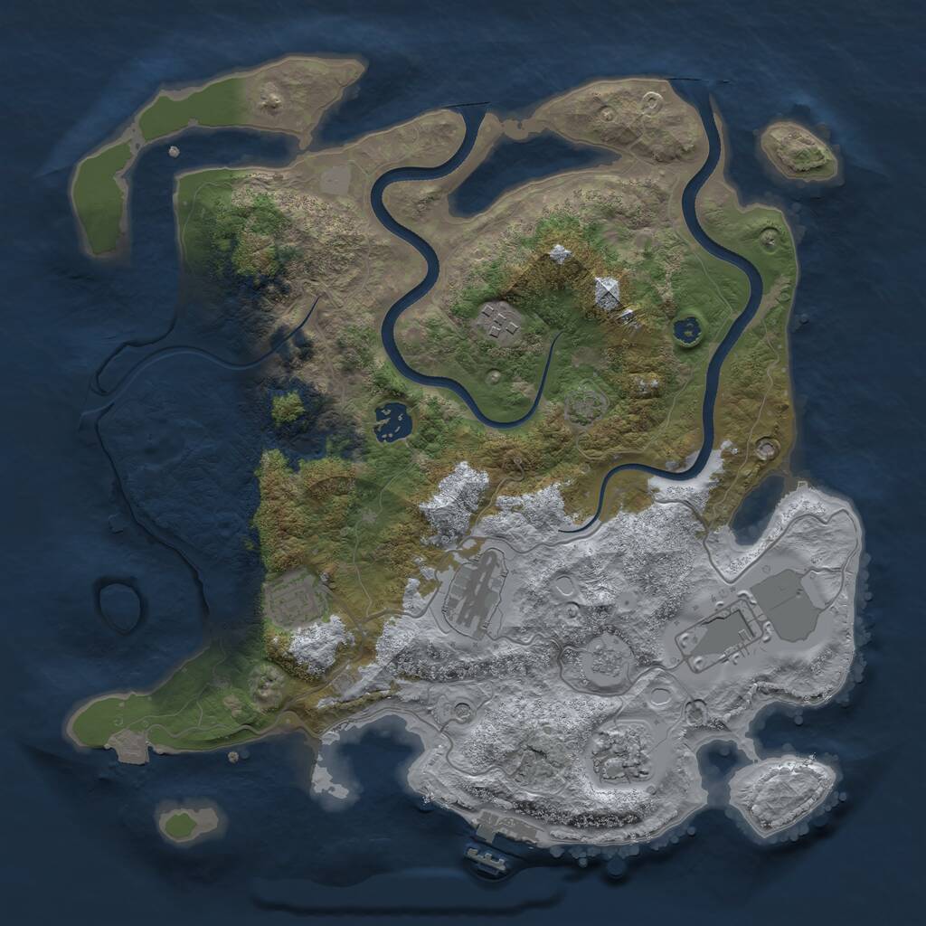 Rust Map: Procedural Map, Size: 3500, Seed: 1047070721, 11 Monuments