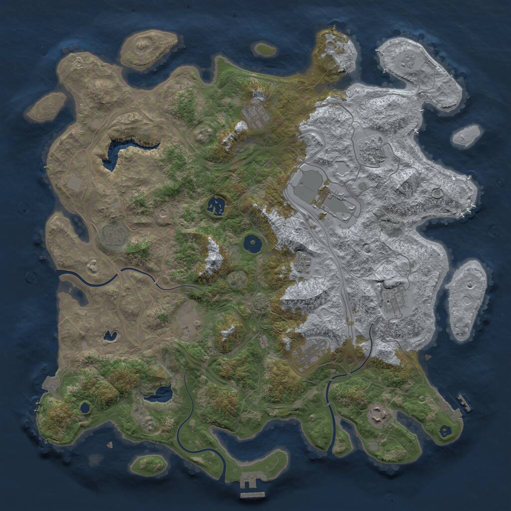 Rust Map: Procedural Map, Size: 4250, Seed: 843336437, 16 Monuments