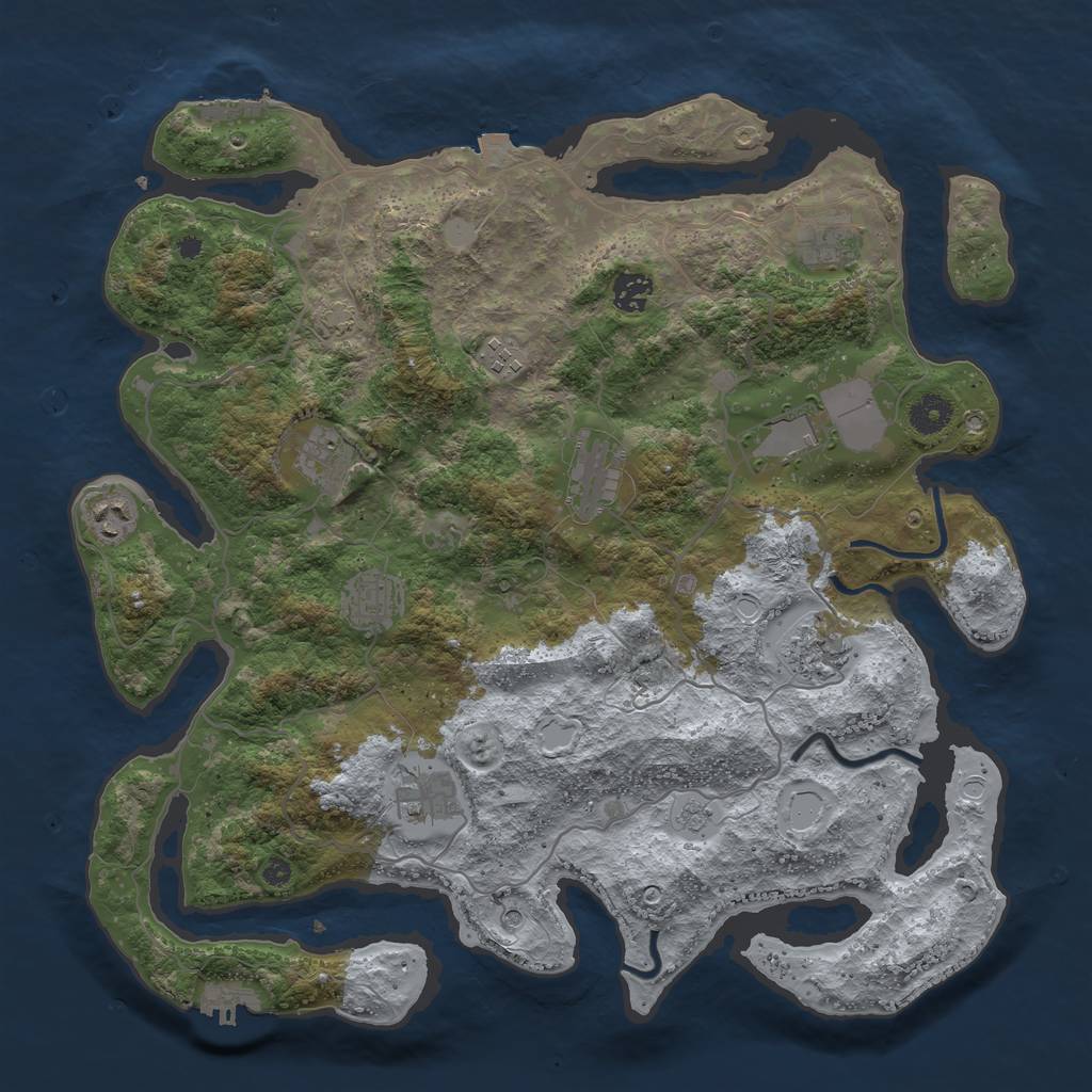 Rust Map: Procedural Map, Size: 4000, Seed: 1025941023, 18 Monuments