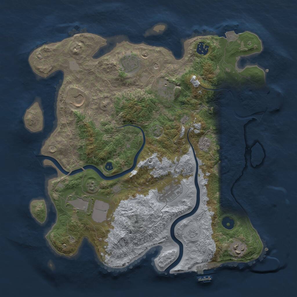 Rust Map: Procedural Map, Size: 3600, Seed: 724174, 14 Monuments