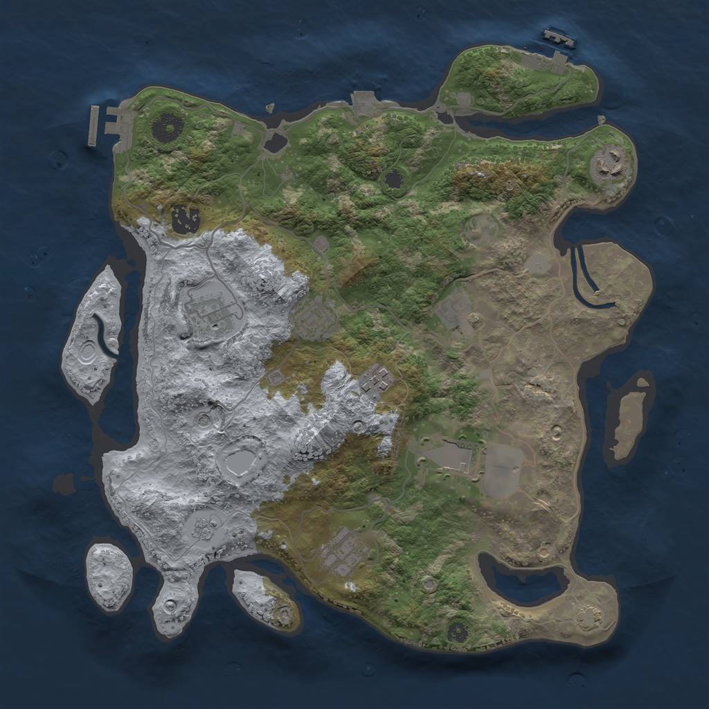 Rust Map: Procedural Map, Size: 3500, Seed: 932472563, 16 Monuments