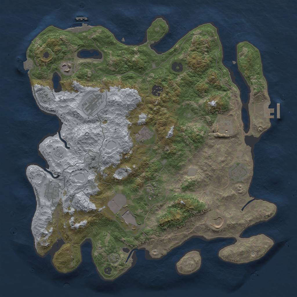 Rust Map: Procedural Map, Size: 4000, Seed: 1734, 19 Monuments