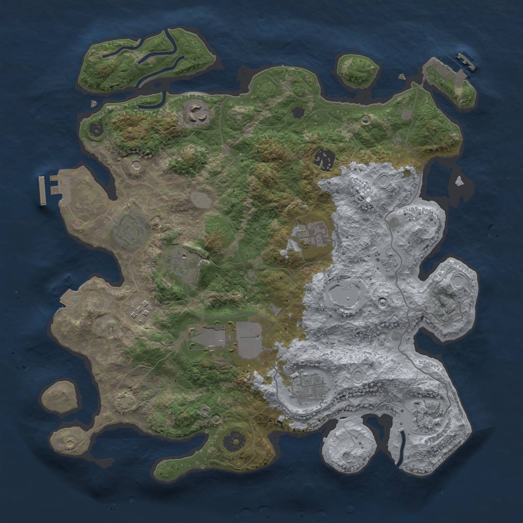 Rust Map: Procedural Map, Size: 3650, Seed: 852278114, 17 Monuments
