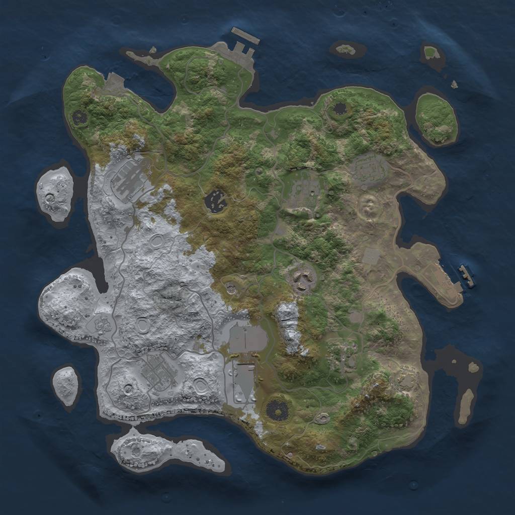 Rust Map: Procedural Map, Size: 3500, Seed: 910725672, 16 Monuments