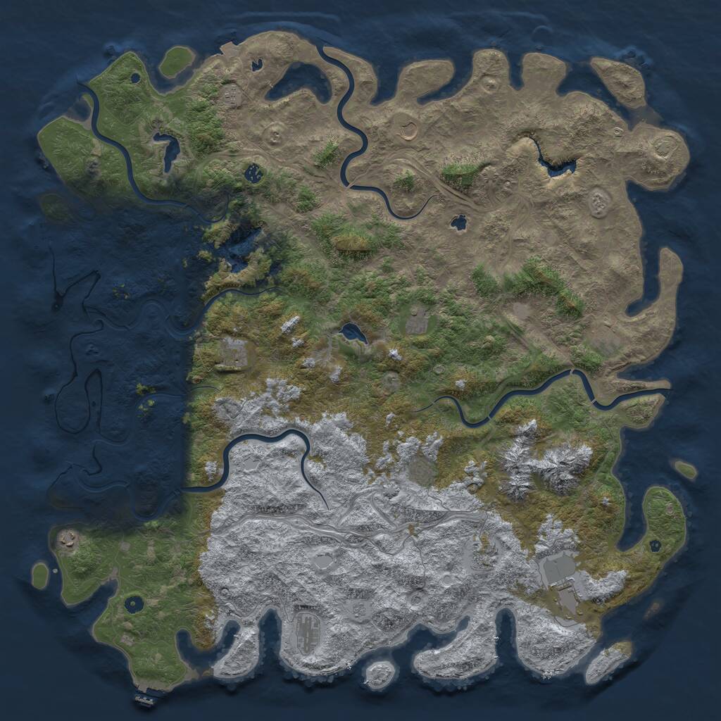 Rust Map: Procedural Map, Size: 6000, Seed: 645800552, 17 Monuments