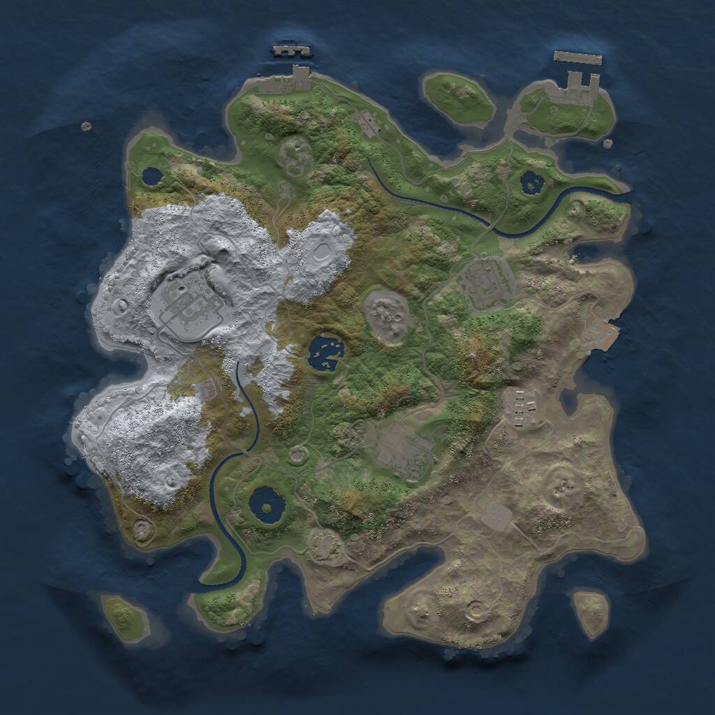 Rust Map: Procedural Map, Size: 3000, Seed: 1407227505, 9 Monuments