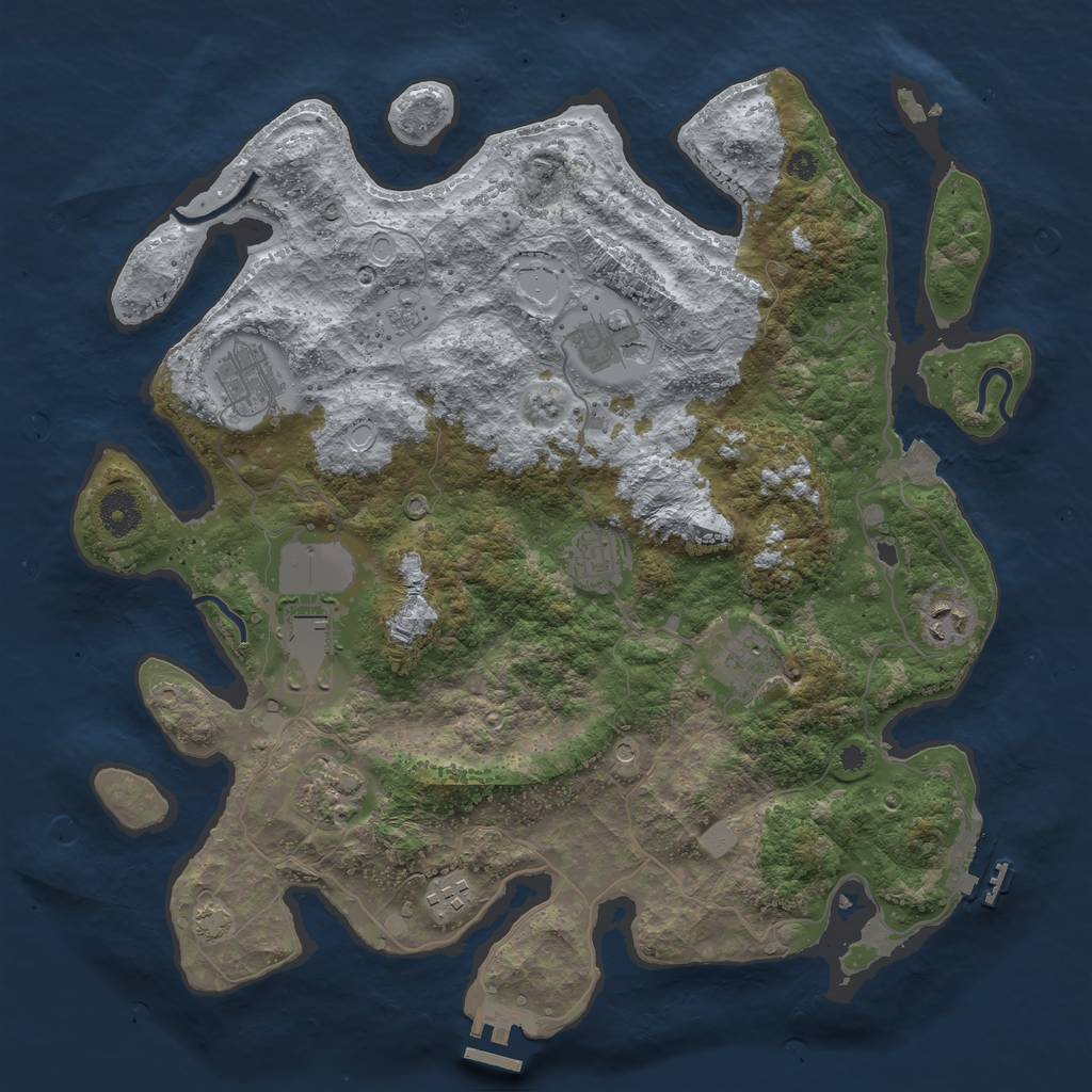 Rust Map: Procedural Map, Size: 3800, Seed: 1124008691, 16 Monuments