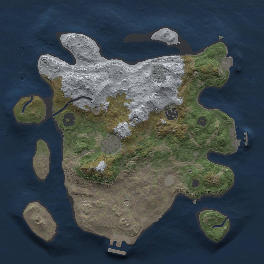 Rust Map: Procedural Map, Size: 3000, Seed: 1034372100, 11 Monuments