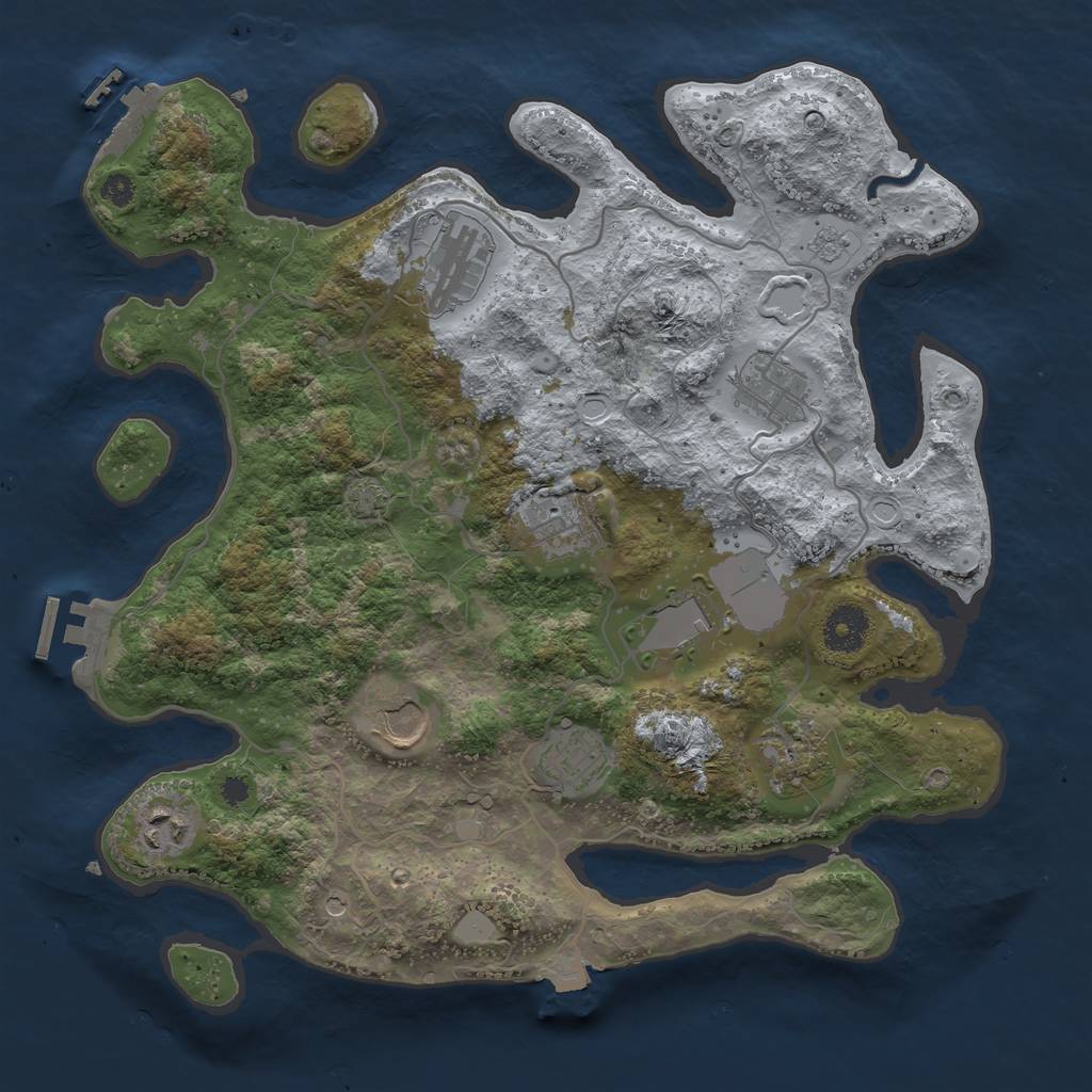 Rust Map: Procedural Map, Size: 3500, Seed: 2136700552, 16 Monuments