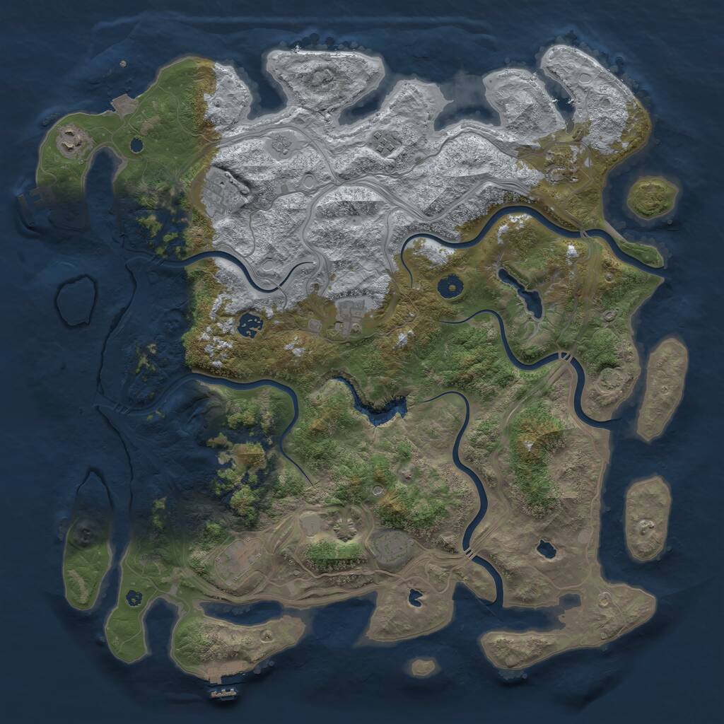 Rust Map: Procedural Map, Size: 4500, Seed: 2053859374, 14 Monuments