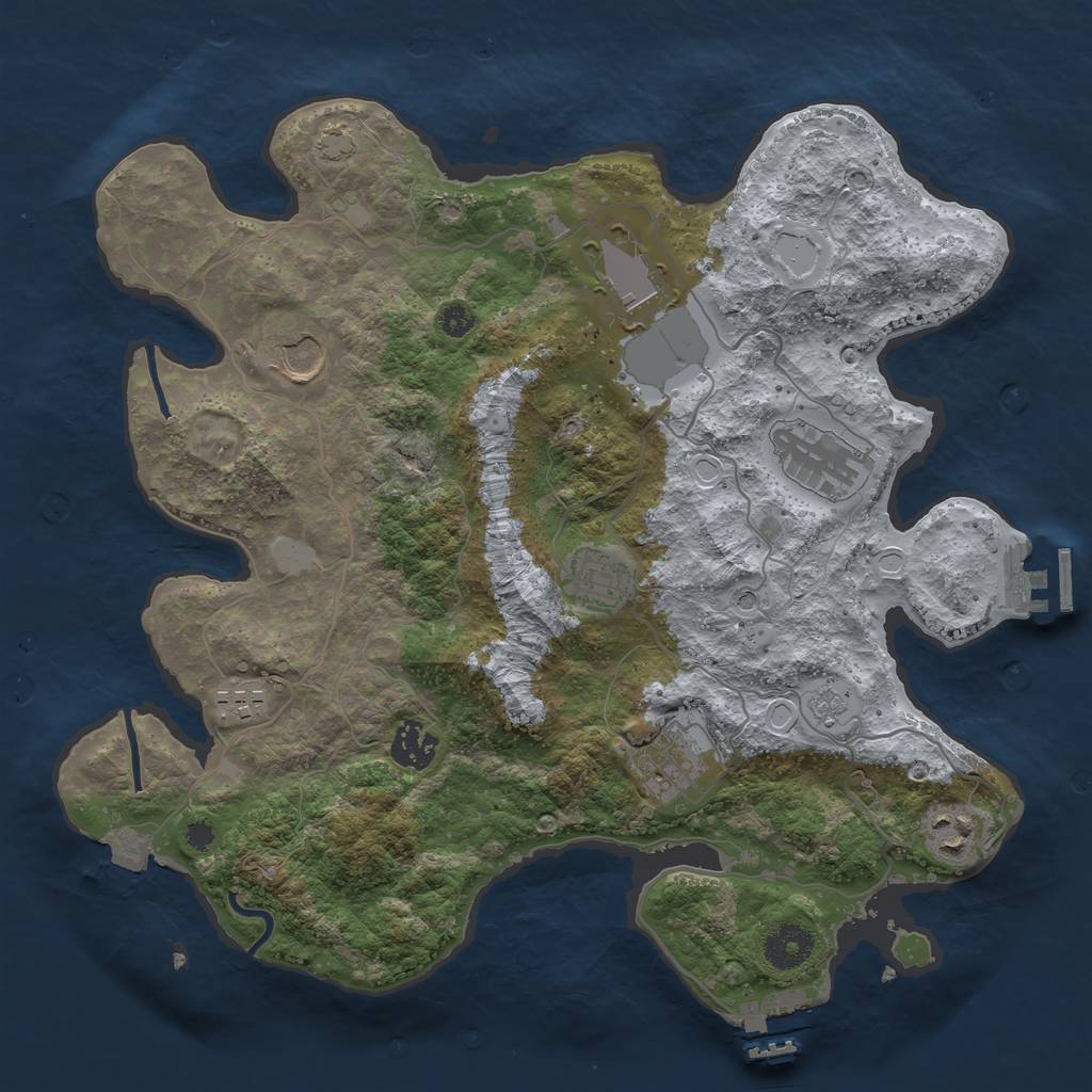 Rust Map: Procedural Map, Size: 3500, Seed: 308501140, 16 Monuments