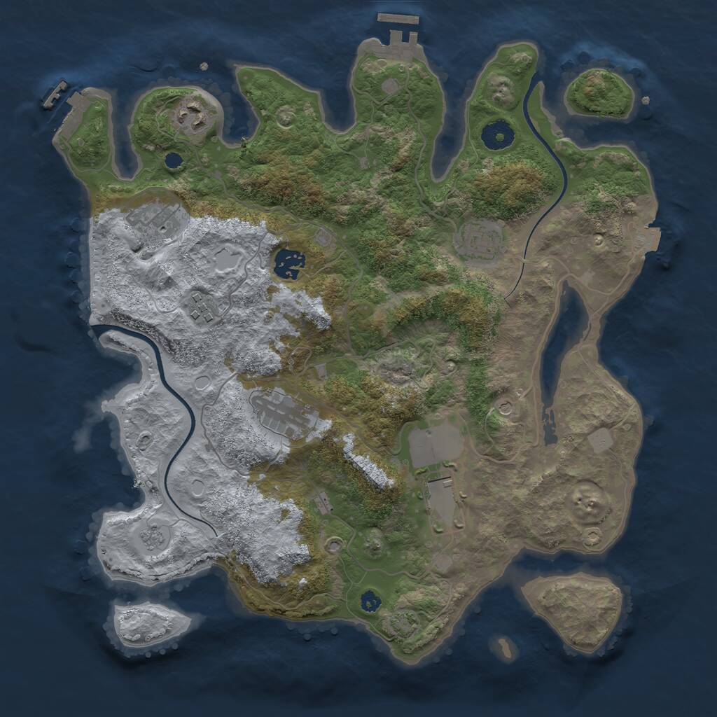 Rust Map: Procedural Map, Size: 3500, Seed: 614421001, 13 Monuments