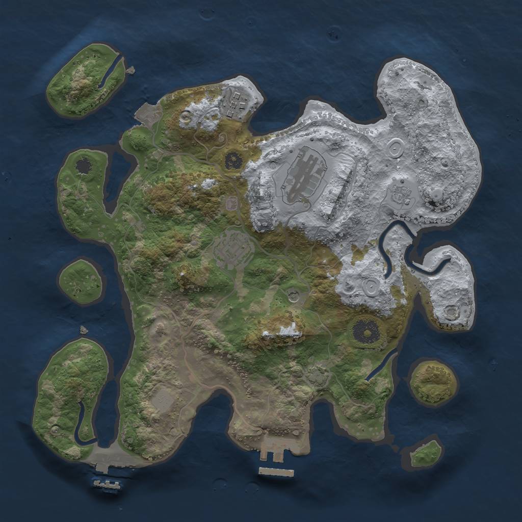 Rust Map: Procedural Map, Size: 3000, Seed: 2130358570, 11 Monuments