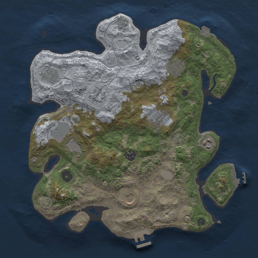 Rust Map: Procedural Map, Size: 3500, Seed: 44223374, 17 Monuments