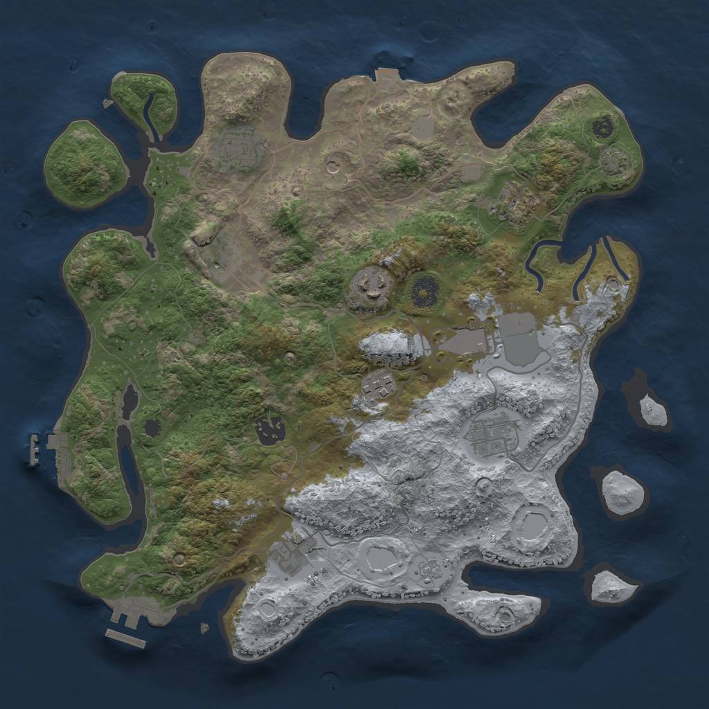 Rust Map: Procedural Map, Size: 3500, Seed: 2073116606, 17 Monuments