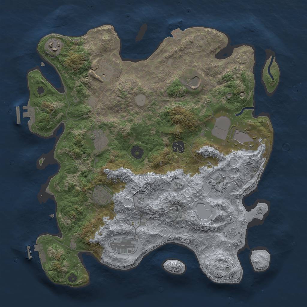 Rust Map: Procedural Map, Size: 3600, Seed: 44308837, 17 Monuments