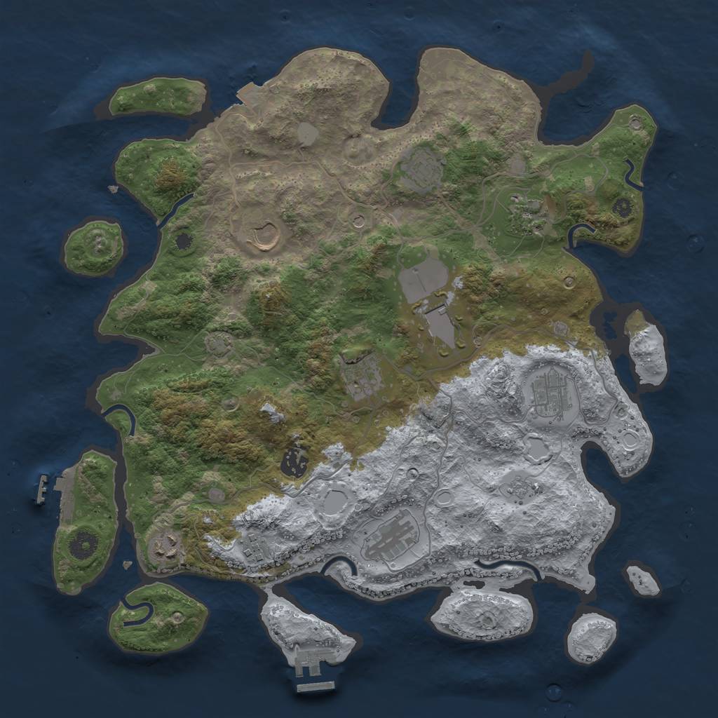 Rust Map: Procedural Map, Size: 3850, Seed: 38653293, 18 Monuments