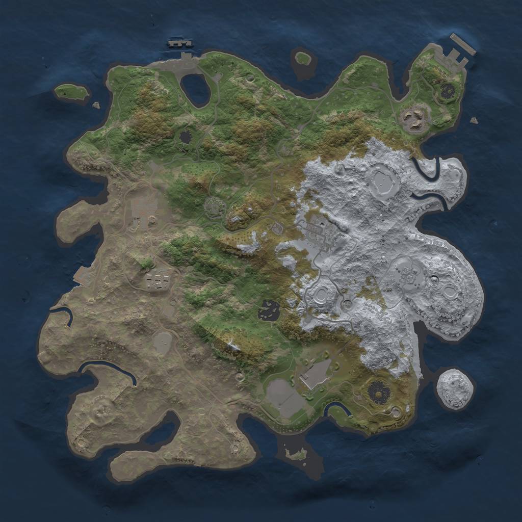 Rust Map: Procedural Map, Size: 3500, Seed: 843653646, 14 Monuments