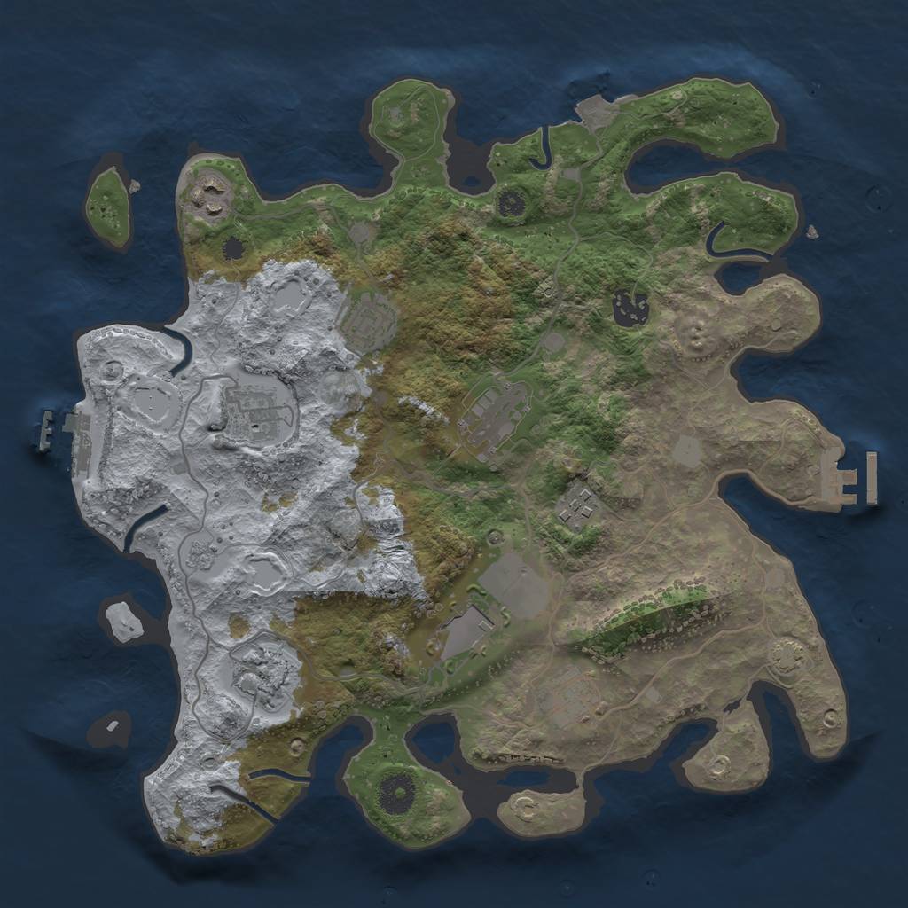Rust Map: Procedural Map, Size: 3500, Seed: 341257263, 16 Monuments