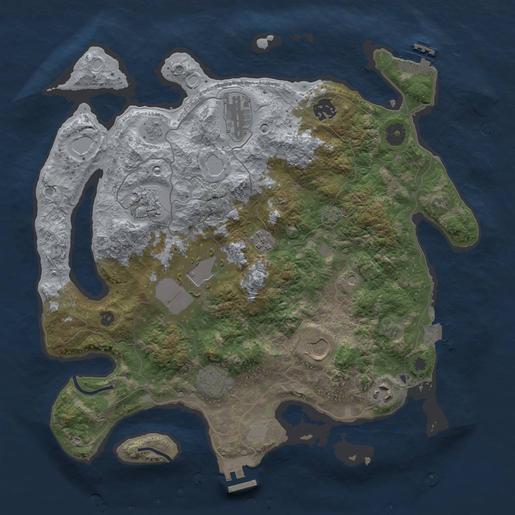 Rust Map: Procedural Map, Size: 3600, Seed: 105, 16 Monuments