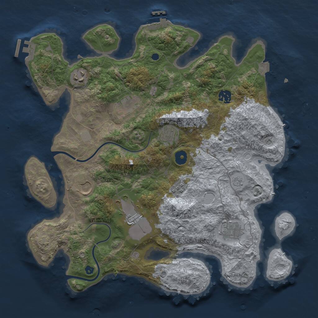 Rust Map: Procedural Map, Size: 3600, Seed: 1690737839, 14 Monuments