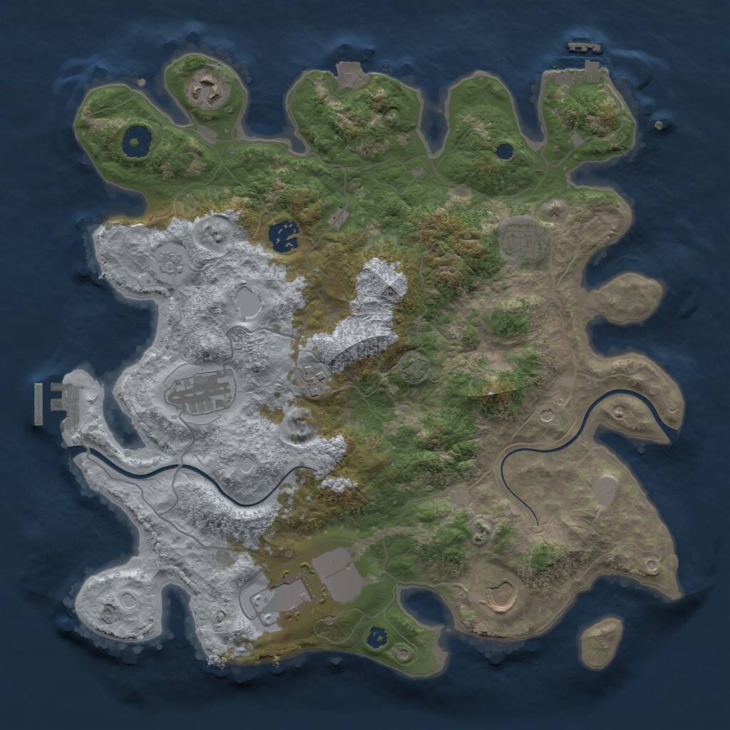 Rust Map: Procedural Map, Size: 3500, Seed: 2110452555, 13 Monuments