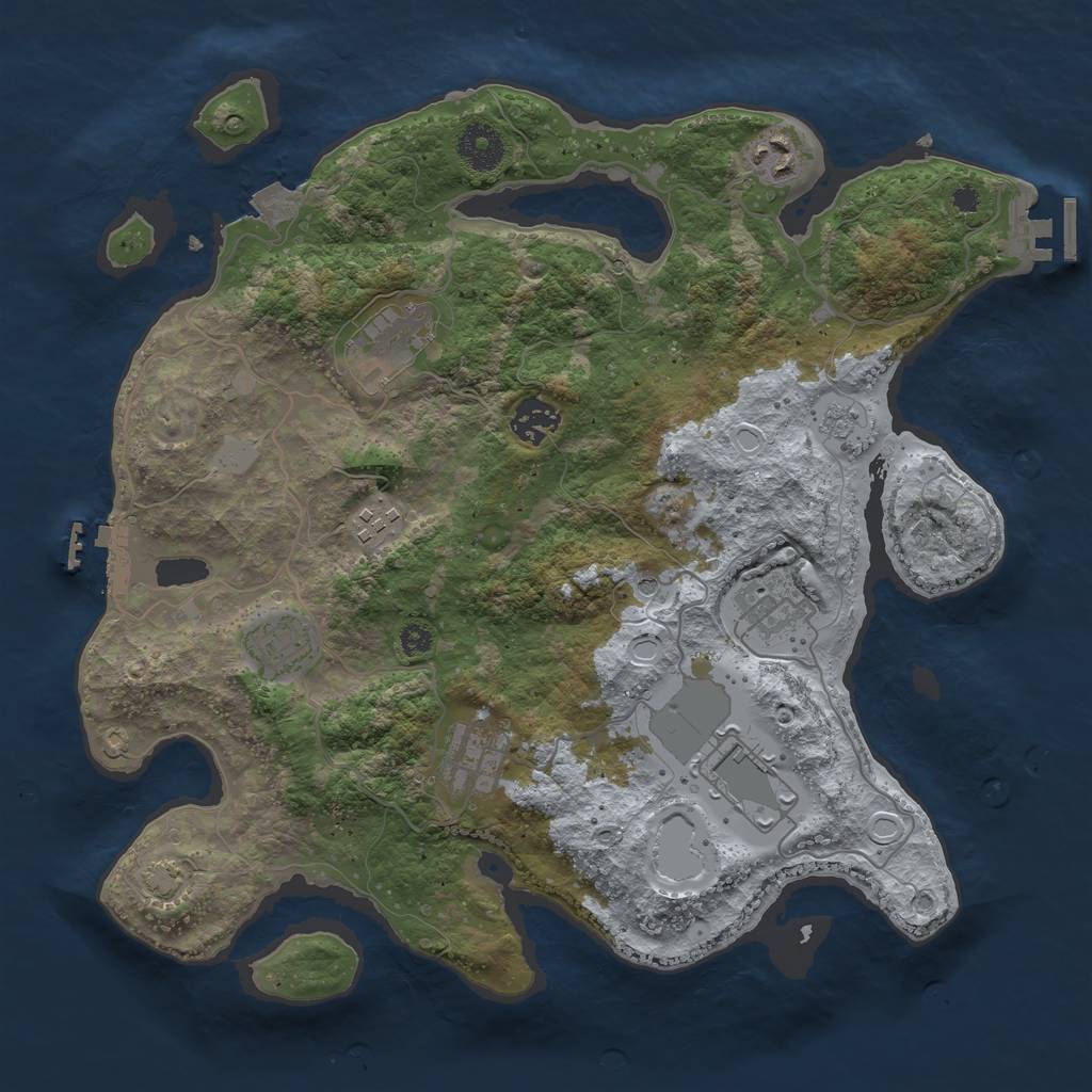 Rust Map: Procedural Map, Size: 3500, Seed: 36734355, 16 Monuments