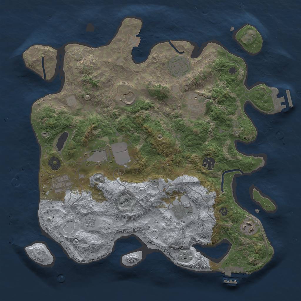 Rust Map: Procedural Map, Size: 3500, Seed: 78381121, 17 Monuments