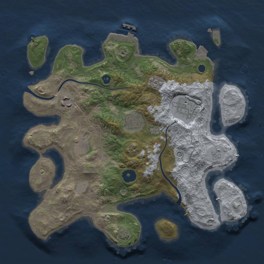 Rust Map: Procedural Map, Size: 3000, Seed: 12883, 10 Monuments