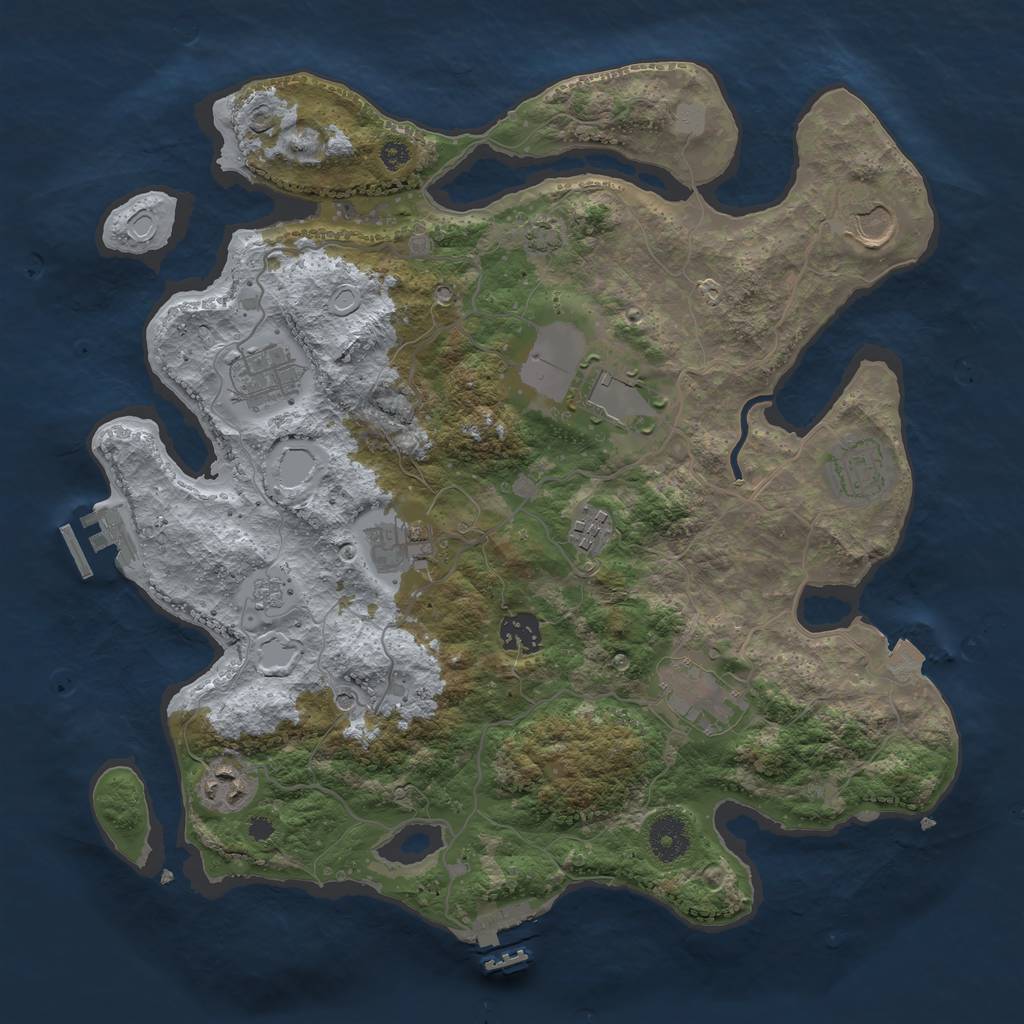 Rust Map: Procedural Map, Size: 3600, Seed: 2069572410, 17 Monuments